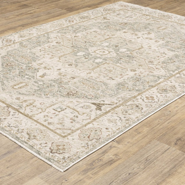 Oriental Weavers Brookhaven Vintage Motif Polyester Accent Rug with Sage and Mocha Tones for Entryways 3' x 5' BBKH07090152ST