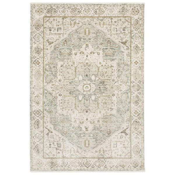 Oriental Weavers Brookhaven Vintage Motif Polyester Accent Rug with Sage and Mocha Tones for Entryways 7'8" x 10' BBKH07233305ST