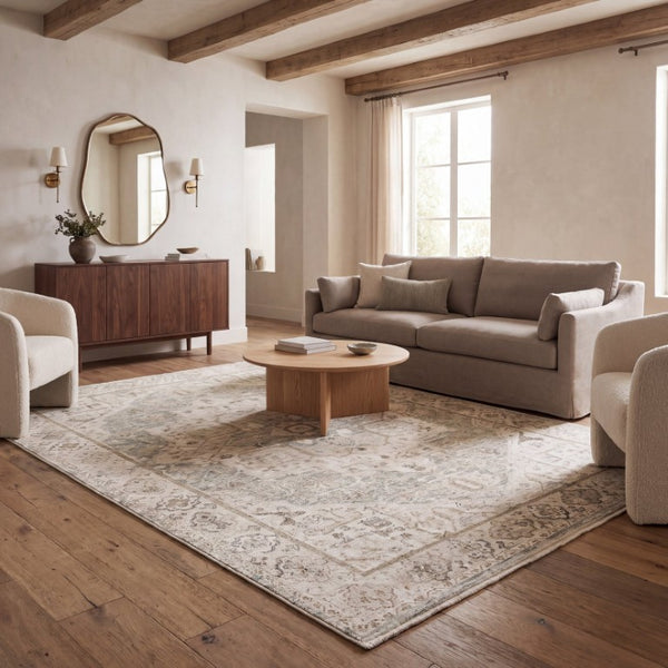 Oriental Weavers Brookhaven Vintage Motif Polyester Accent Rug with Sage and Mocha Tones for Entryways 7'8" x 10' BBKH07233305ST