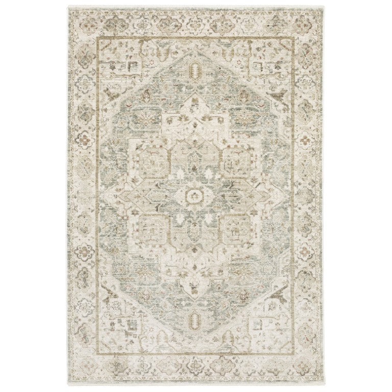 Oriental Weavers Brookhaven Vintage Motif Polyester Accent Rug with Sage and Mocha Tones for Entryways 9'10" x 12'6" BBKH07300380ST