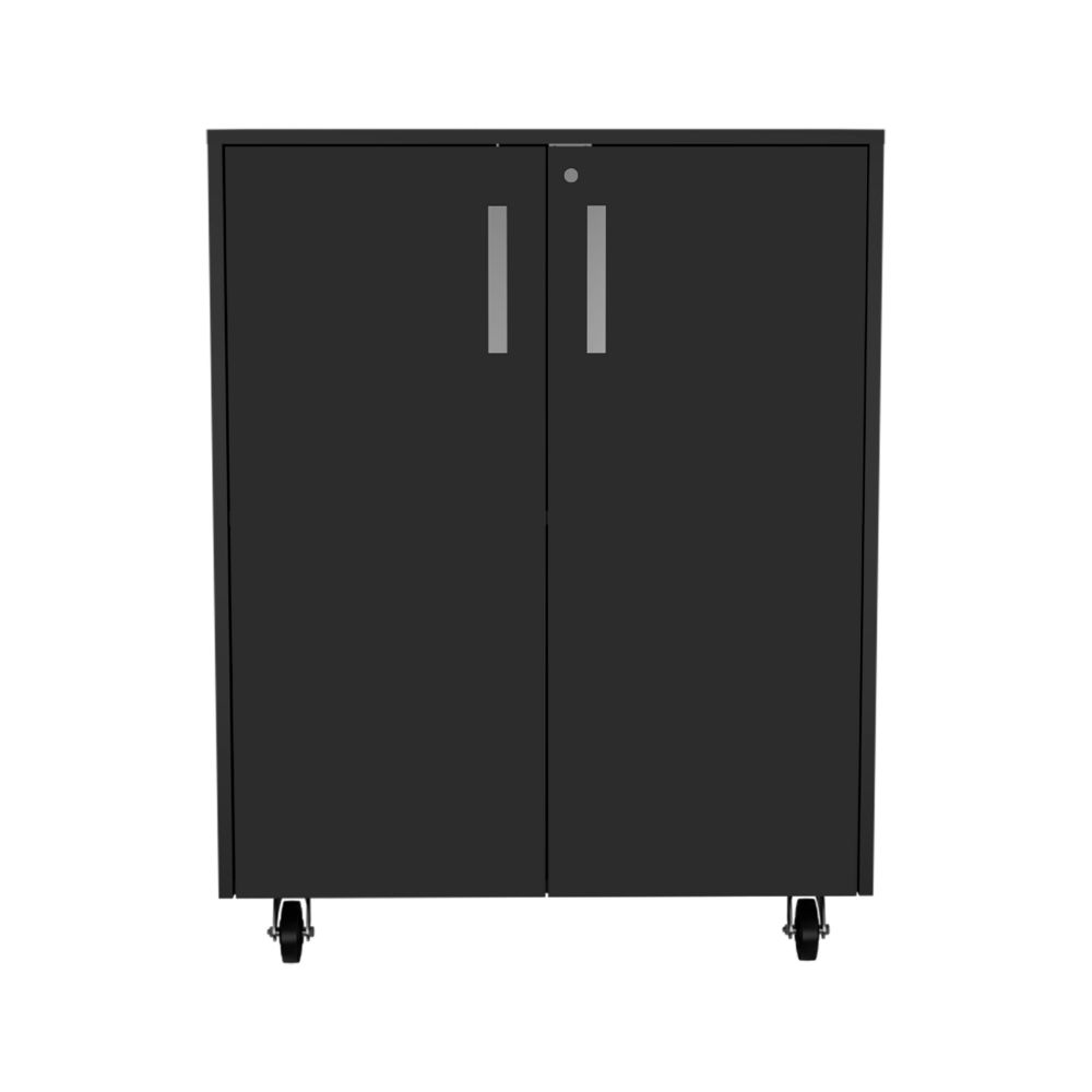 English Elm Storage Cabinet with Smooth Casters and Lockable Double Doors, Two Adjustable Interior Shelves for Organized Durable Office or Garage Storage Black 35.8 L x 20.9 W x 6.7 H B07092084
