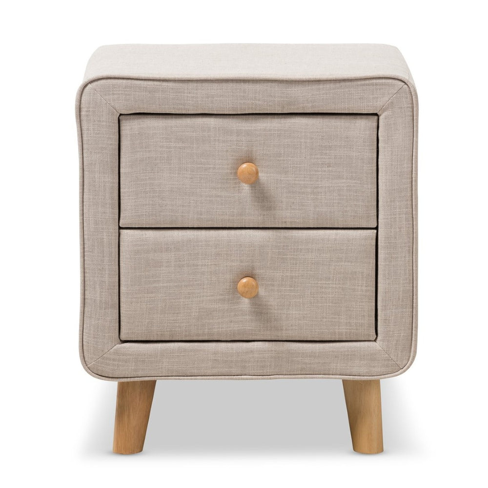 Baxton Studio Baxton Studio Mid-Century Beige Upholstered Nightstand with 2 Drawers for Stylish Bedroom Storage BBT3140-Beige-NS-XD02