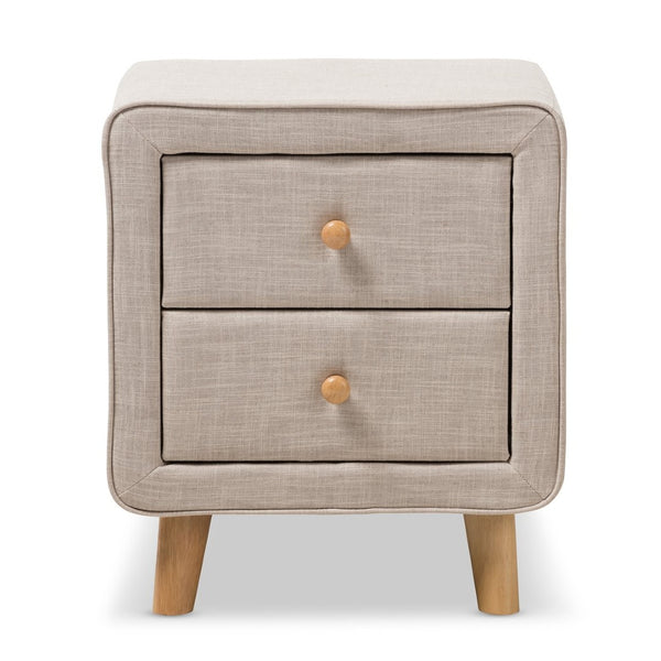 Baxton Studio Baxton Studio Mid-Century Beige Upholstered Nightstand with 2 Drawers for Stylish Bedroom Storage BBT3140-Beige-NS-XD02