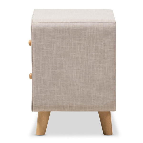 Baxton Studio Baxton Studio Mid-Century Beige Upholstered Nightstand with 2 Drawers for Stylish Bedroom Storage BBT3140-Beige-NS-XD02