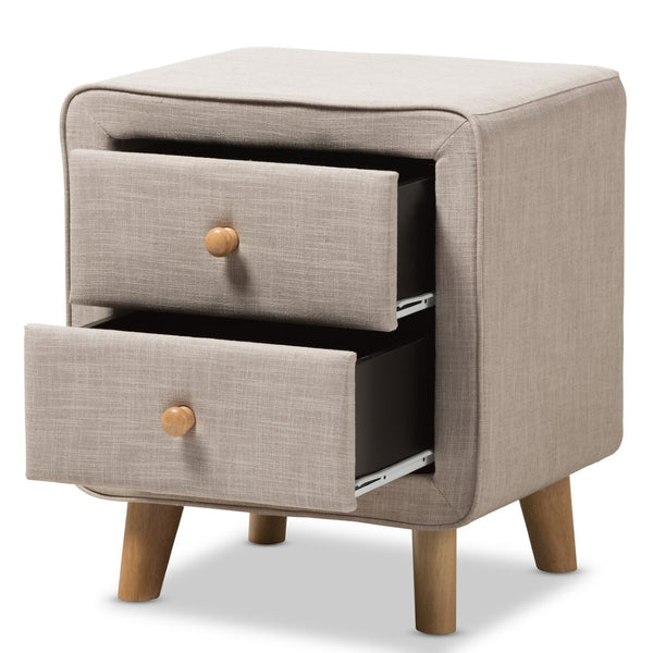 Baxton Studio Baxton Studio Mid-Century Beige Upholstered Nightstand with 2 Drawers for Stylish Bedroom Storage BBT3140-Beige-NS-XD02