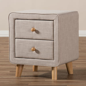 Baxton Studio Baxton Studio Mid-Century Beige Upholstered Nightstand with 2 Drawers for Stylish Bedroom Storage BBT3140-Beige-NS-XD02
