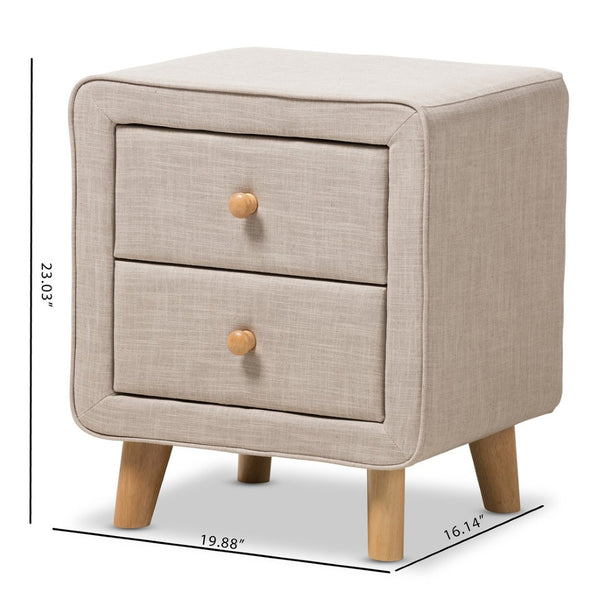 Baxton Studio Baxton Studio Mid-Century Beige Upholstered Nightstand with 2 Drawers for Stylish Bedroom Storage BBT3140-Beige-NS-XD02