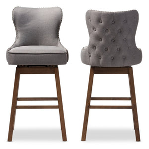 Baxton Studio Baxton Modern Swivel Barstool Set - Elegant Grey Upholstered Comfort with Dark Walnut Finish, 2-Piece BBT5246B-BS-Grey-XD45
