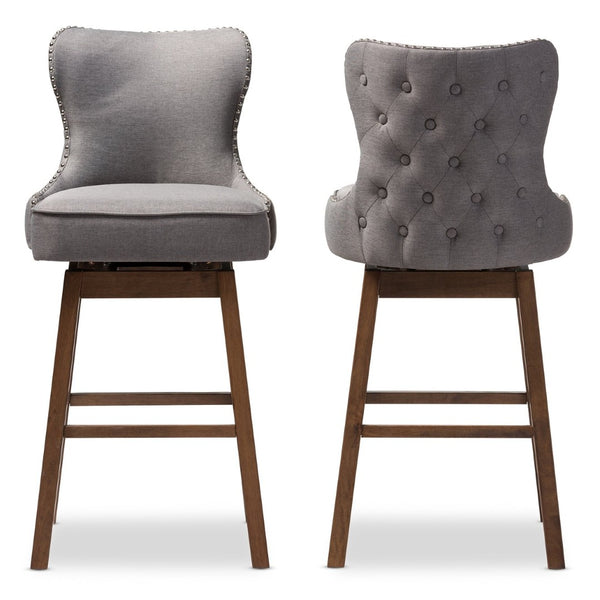Baxton Studio Baxton Modern Swivel Barstool Set - Elegant Grey Upholstered Comfort with Dark Walnut Finish, 2-Piece BBT5246B-BS-Grey-XD45