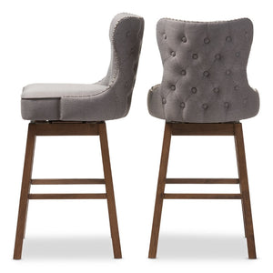 Baxton Studio Baxton Modern Swivel Barstool Set - Elegant Grey Upholstered Comfort with Dark Walnut Finish, 2-Piece BBT5246B-BS-Grey-XD45