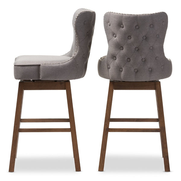 Baxton Studio Baxton Modern Swivel Barstool Set - Elegant Grey Upholstered Comfort with Dark Walnut Finish, 2-Piece BBT5246B-BS-Grey-XD45