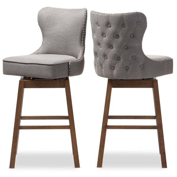 Baxton Studio Baxton Modern Swivel Barstool Set - Elegant Grey Upholstered Comfort with Dark Walnut Finish, 2-Piece BBT5246B-BS-Grey-XD45