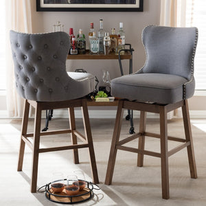 Baxton Studio Baxton Modern Swivel Barstool Set - Elegant Grey Upholstered Comfort with Dark Walnut Finish, 2-Piece BBT5246B-BS-Grey-XD45