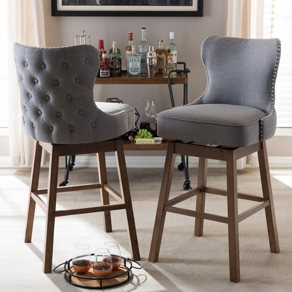 Baxton Studio Baxton Modern Swivel Barstool Set - Elegant Grey Upholstered Comfort with Dark Walnut Finish, 2-Piece BBT5246B-BS-Grey-XD45