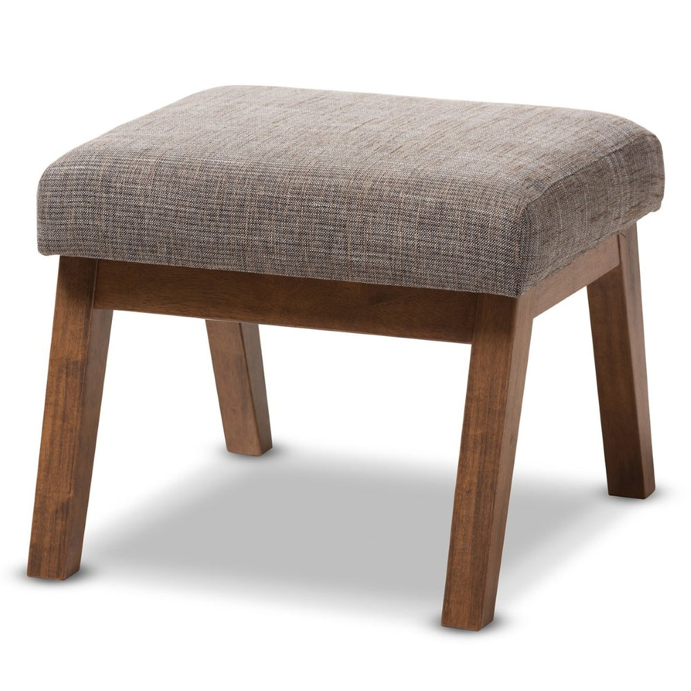 Baxton Studio Baxton Studio Aberdeen Ottoman: Mid-Century Modern Gravel Upholstered Footstool with Walnut Legs BBT5254-Gravel-OTTO-TH1308