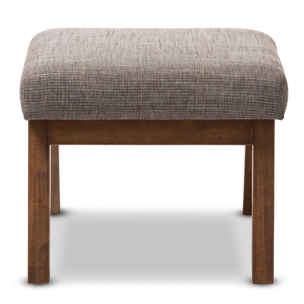Baxton Studio Baxton Studio Aberdeen Ottoman: Mid-Century Modern Gravel Upholstered Footstool with Walnut Legs BBT5254-Gravel-OTTO-TH1308
