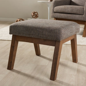 Baxton Studio Baxton Studio Aberdeen Ottoman: Mid-Century Modern Gravel Upholstered Footstool with Walnut Legs BBT5254-Gravel-OTTO-TH1308