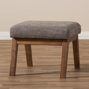 Baxton Studio Baxton Studio Aberdeen Ottoman: Mid-Century Modern Gravel Upholstered Footstool with Walnut Legs BBT5254-Gravel-OTTO-TH1308