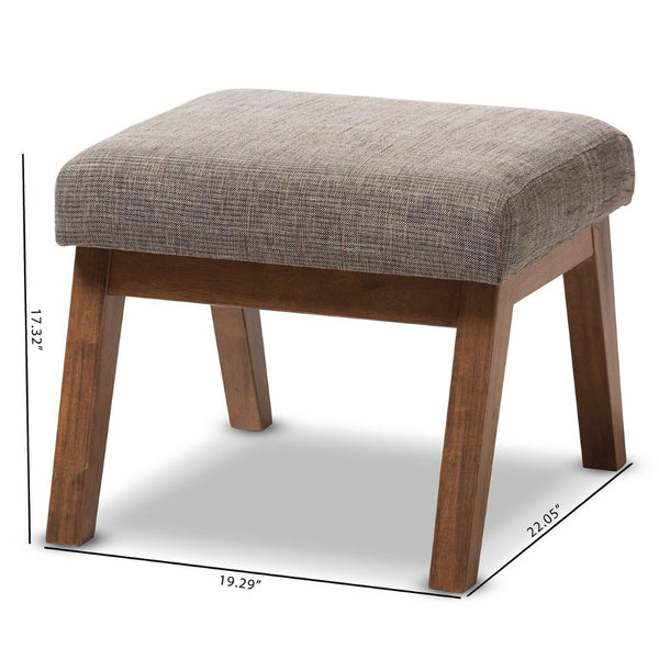 Baxton Studio Baxton Studio Aberdeen Ottoman: Mid-Century Modern Gravel Upholstered Footstool with Walnut Legs BBT5254-Gravel-OTTO-TH1308