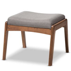 Baxton Studio Baxton Studio Roxy Mid-Century Modern Ottoman in Walnut Finish with Grey Fabric for Chic Living Spaces BBT5266-Grey-Stool-XD45