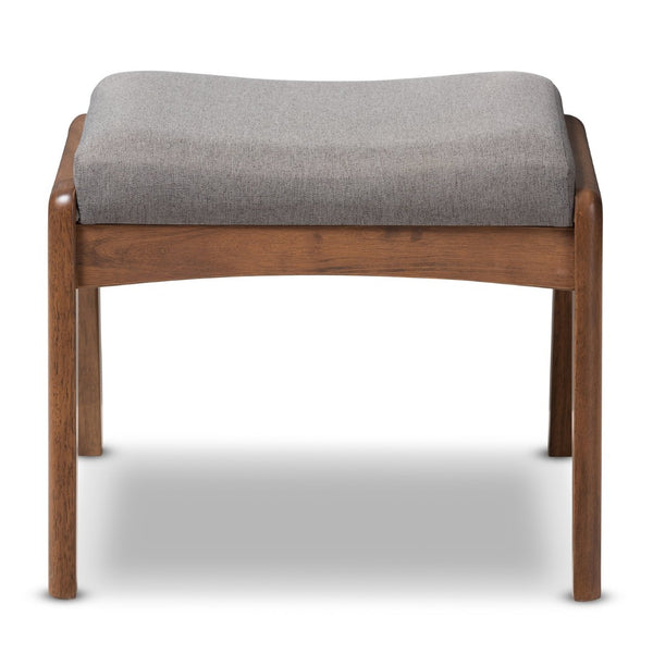 Baxton Studio Baxton Studio Roxy Mid-Century Modern Ottoman in Walnut Finish with Grey Fabric for Chic Living Spaces BBT5266-Grey-Stool-XD45