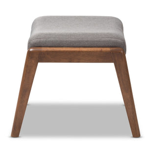Baxton Studio Baxton Studio Roxy Mid-Century Modern Ottoman in Walnut Finish with Grey Fabric for Chic Living Spaces BBT5266-Grey-Stool-XD45