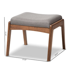 Baxton Studio Baxton Studio Roxy Mid-Century Modern Ottoman in Walnut Finish with Grey Fabric for Chic Living Spaces BBT5266-Grey-Stool-XD45