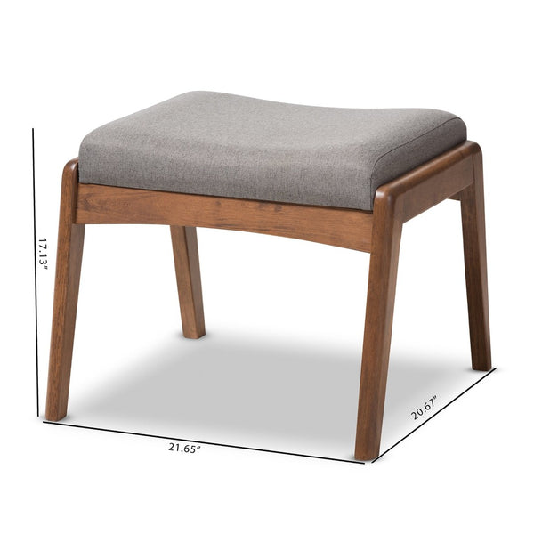 Baxton Studio Baxton Studio Roxy Mid-Century Modern Ottoman in Walnut Finish with Grey Fabric for Chic Living Spaces BBT5266-Grey-Stool-XD45