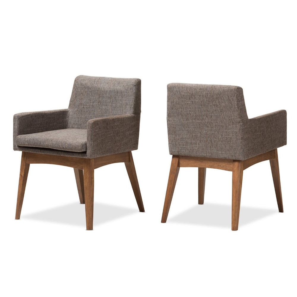 Baxton Studio Baxton Studio Nexus Arm Chair Set of 2 - Mid-Century Modern Walnut Wood & Gravel Upholstered Comfort BBT5281-Gravel-CC-TH1308