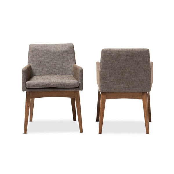 Baxton Studio Baxton Studio Nexus Arm Chair Set of 2 - Mid-Century Modern Walnut Wood & Gravel Upholstered Comfort BBT5281-Gravel-CC-TH1308
