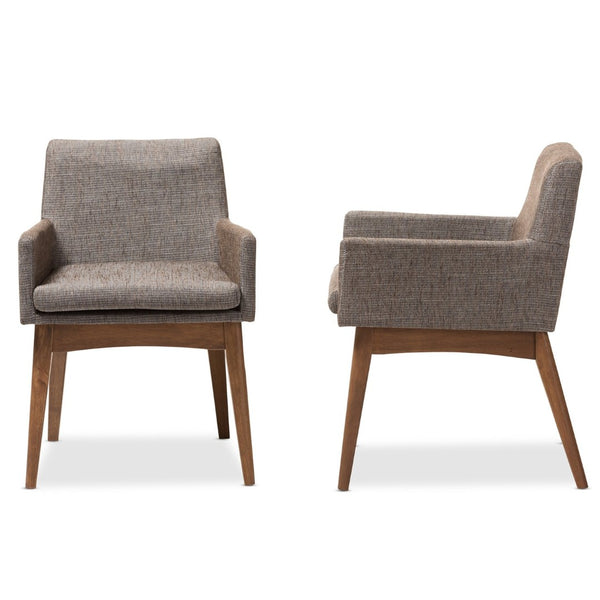 Baxton Studio Baxton Studio Nexus Arm Chair Set of 2 - Mid-Century Modern Walnut Wood & Gravel Upholstered Comfort BBT5281-Gravel-CC-TH1308