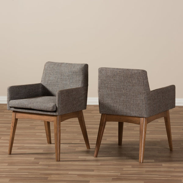 Baxton Studio Baxton Studio Nexus Arm Chair Set of 2 - Mid-Century Modern Walnut Wood & Gravel Upholstered Comfort BBT5281-Gravel-CC-TH1308