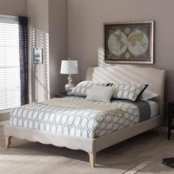 Baxton Studio Baxton Studio Fannie Elegant French-Modern Upholstered Platform Bed with Scrolled Headboard Design Queen BBT6571-Beige-Queen