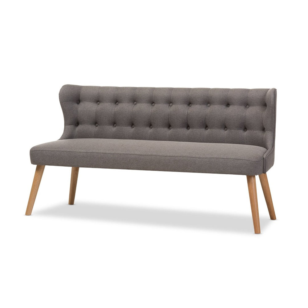 Baxton Studio Baxton Studio Melody Mid-Century Modern 3-Seater Settee Bench in Grey Fabric & Natural Wood Finish BBT8026-SF-Grey-XD45
