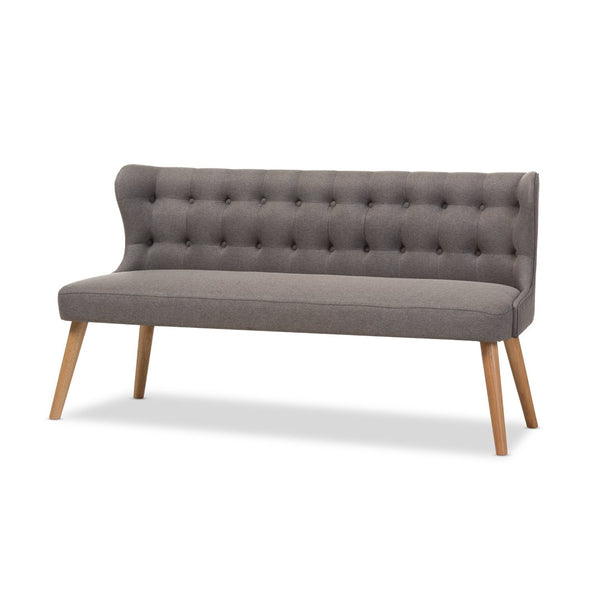 Baxton Studio Baxton Studio Melody Mid-Century Modern 3-Seater Settee Bench in Grey Fabric & Natural Wood Finish BBT8026-SF-Grey-XD45