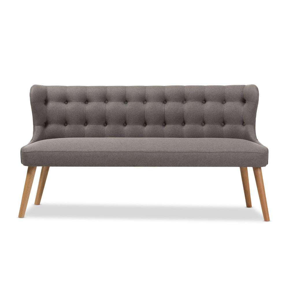 Baxton Studio Baxton Studio Melody Mid-Century Modern 3-Seater Settee Bench in Grey Fabric & Natural Wood Finish BBT8026-SF-Grey-XD45