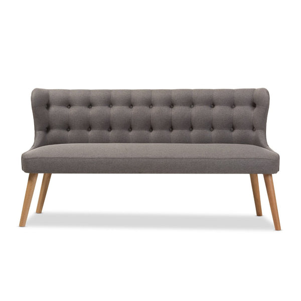 Baxton Studio Baxton Studio Melody Mid-Century Modern 3-Seater Settee Bench in Grey Fabric & Natural Wood Finish BBT8026-SF-Grey-XD45
