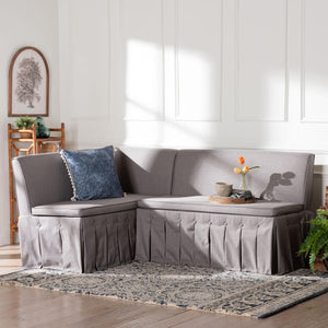 Baxton Studio Baxton Studio Meyer 2-Piece Fabric Upholstered Dining Nook Bench Set - Corner Kitchen Banquette Seating with Skirted Base, L-Shaped Breakfast Nook for Small Spaces, Grey BBT8116-Grey-XD45-2PC SF Bench