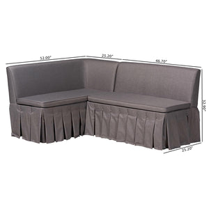 Baxton Studio Baxton Studio Meyer 2-Piece Fabric Upholstered Dining Nook Bench Set - Corner Kitchen Banquette Seating with Skirted Base, L-Shaped Breakfast Nook for Small Spaces, Grey BBT8116-Grey-XD45-2PC SF Bench
