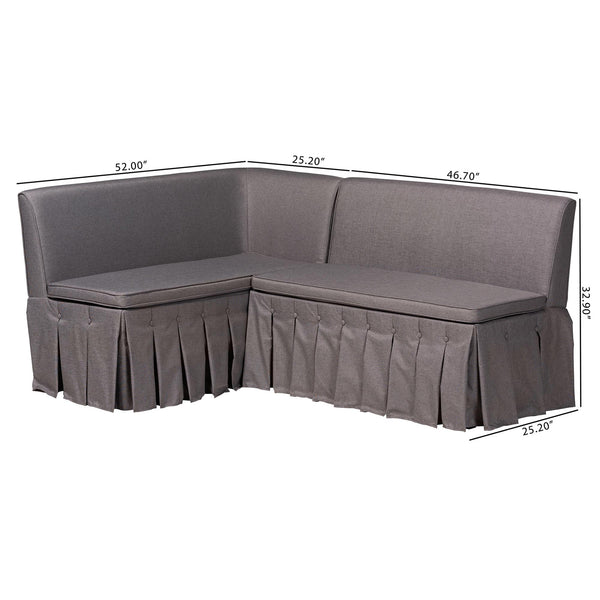 Baxton Studio Baxton Studio Meyer 2-Piece Fabric Upholstered Dining Nook Bench Set - Corner Kitchen Banquette Seating with Skirted Base, L-Shaped Breakfast Nook for Small Spaces, Grey BBT8116-Grey-XD45-2PC SF Bench