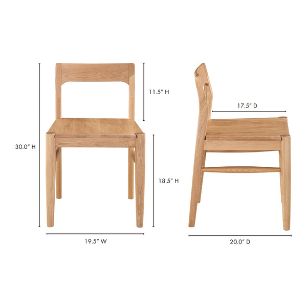 Moe's Home Owing Dining Chair Set Of 2 - Stylish Solid Wood Design With Curved Open-back For Modern Dining Natural Solid Oak Bc-1123-24