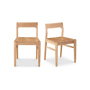 Moe's Home Owing Dining Chair Set Of 2 - Stylish Solid Wood Design With Curved Open-back For Modern Dining Natural Solid Oak Bc-1123-24