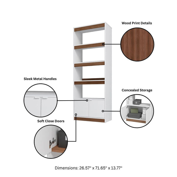 Ratzer Bookcase in White and Brown BC-316AMC193 Manhattan Comfort