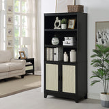 Manhattan Comfort Sheridan Mid-Century Modern Bookcase Cabinet Black BC-6GLF-BK