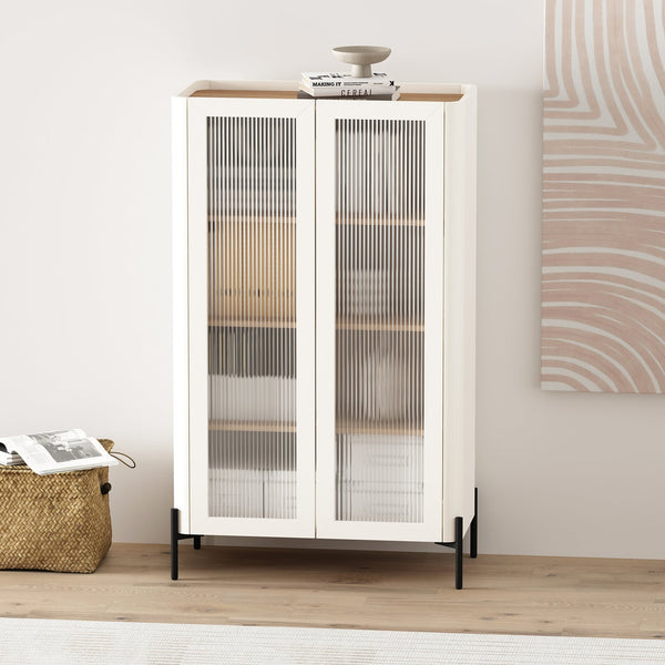 Manhattan Comfort Abbey Décor Cabinet – Elegant Storage Solution With 8 Adjustable Shelves For Timeless Home Style Maple And Off White Mdp Bc002-ow