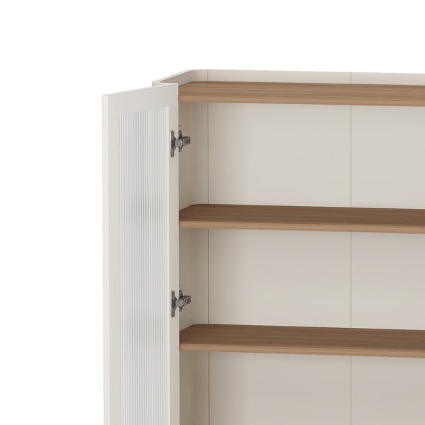 Manhattan Comfort Abbey Décor Cabinet – Elegant Storage Solution With 8 Adjustable Shelves For Timeless Home Style Maple And Off White Mdp Bc002-ow