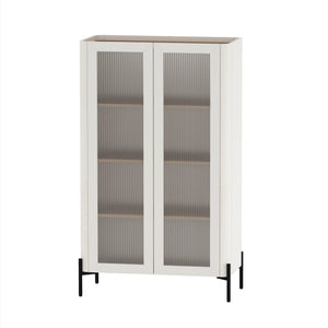 Manhattan Comfort Abbey Décor Cabinet – Elegant Storage Solution With 8 Adjustable Shelves For Timeless Home Style Maple And Off White Mdp Bc002-ow
