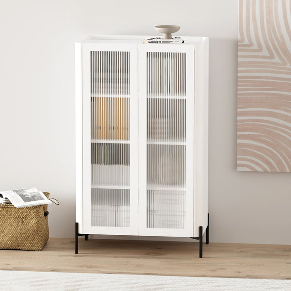 Manhattan Comfort Abbey Décor Cabinet – Elegant Storage Solution With 8 Adjustable Shelves For Timeless Home Style White Mdp Bc002-wh