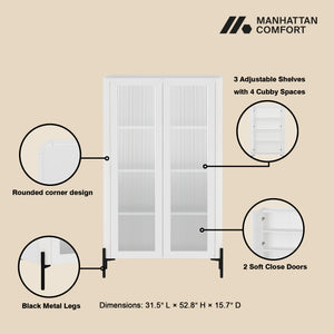 Manhattan Comfort Abbey Décor Cabinet – Elegant Storage Solution With 8 Adjustable Shelves For Timeless Home Style White Mdp Bc002-wh
