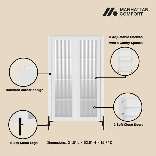 Manhattan Comfort Abbey Décor Cabinet – Elegant Storage Solution With 8 Adjustable Shelves For Timeless Home Style White Mdp Bc002-wh